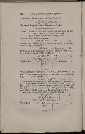 IV. On a class of differential equations, and on the lines of curvature of an ellipsoid.