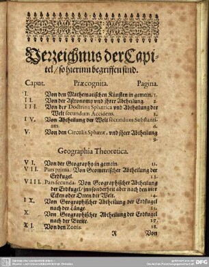 Verzeichnus der Capitel/ so hierinn begriffen sind.