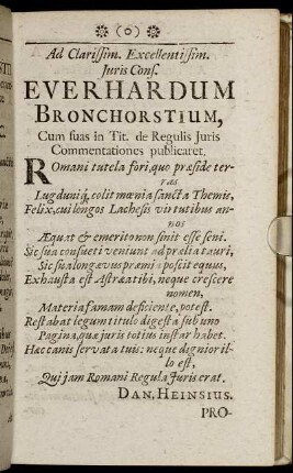 Ad Clarissim. Excellentissim. Juris Conf. Everhardum Bronchorstium, ...