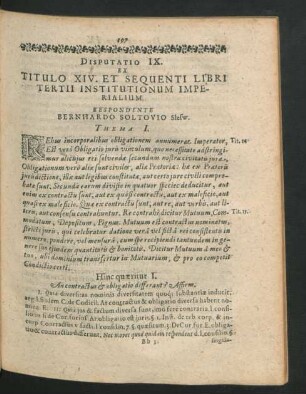 Disputatio IX. Ex Titulo XIV. Et Sequenti Libri Tertii Institutionum Imperialium. Respondente Berhardo Soltovio