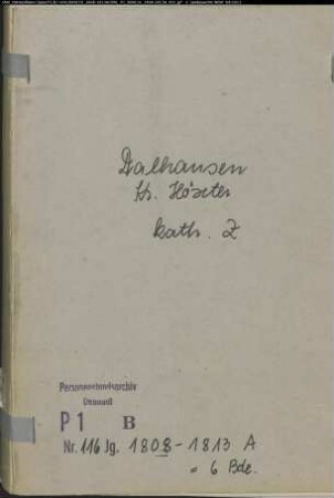 Zivilstandsregister der katholischen Gemeinde Dalhausen, Kreis Höxter (A 1808-1813). (Gemeinde: Katholische Gemeinde Dalhausen)