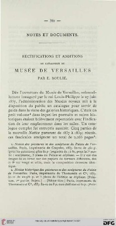 Rectifications et additions au Catalogue du Musée de Versailles par E. Soulié