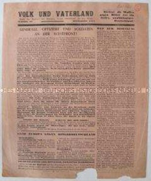 Mitteilungsblatt der Bewegung "Freies Deutschland" für den Westen mit einem Aufruf zur Beendigung des Krieges