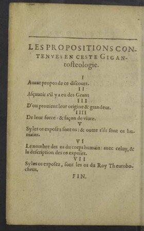 Les propositions contenues en ceste Gigantosteologie.