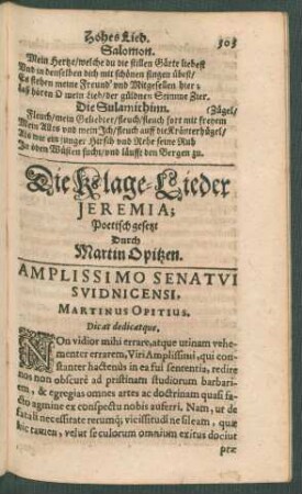 Die Klage-Lieder Jeremia; Poetisch gesetzt Durch Martin Opitzen.