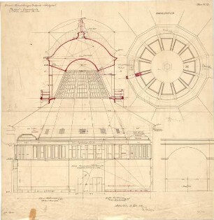 Fischer, Theodor; Stuttgart; Kunstausstellungsgebäude - Kuppel (Grundriss m. Schnitt, Querschnitte)