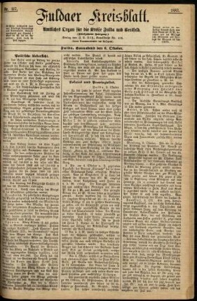 Erste Ausgabe vom Samstag, den 06. Oktober 1883.
