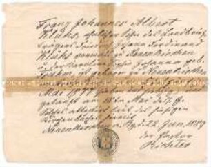 Handschriftlicher Auszug aus dem Kirchenregister zur Geburt von Franz Klühs - Nachlass
