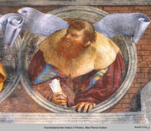Szenen aus dem Leben der Heiligen Barbara, Brigitta und Katharina : Medaillons mit Heiligen, Sibyllen und Prophetenhalbfiguren : Der Prophet Ezechiel