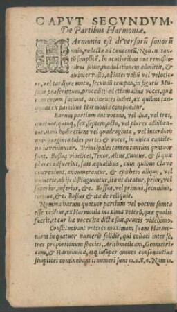 Caput Secundum. De Partibus Harmoniae.