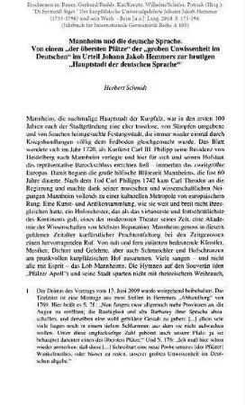 Mannheim und die deutsche Sprache. Von einem der "obersten Plätze" der "groben Unwissenheit im Deutschen" im Urteil Johann Jakob Hemmers zur heutigen "Hauptstadt der deutschen Sprache"