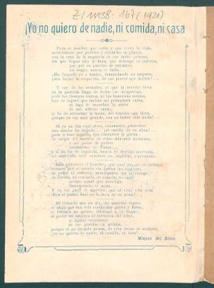 [Poema] ¡Yo no quiero de nadie, ni comida ni casa