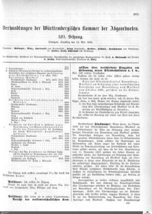 120. Sitzung, Stuttgart, 19.5.1900