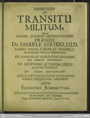 Dissertatio: De transitu militum