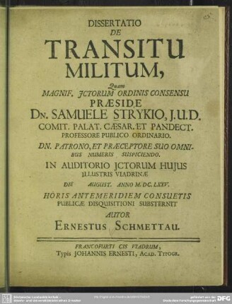 Dissertatio: De transitu militum