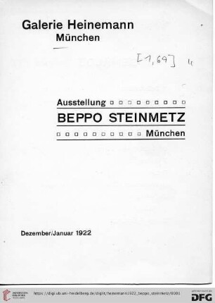 Ausstellung Beppo Steinmetz, München : Dezember/Januar 1922