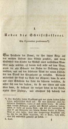 I. Über die Schriftstellerei