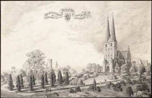 Evangelische Garnisonskirche und Kriegsgedächtnishalle, Allenstein: Perspektivische Ansicht von Allenstein mit Kirche