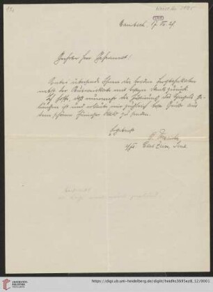 Briefe von Carl Zeiss (Jena) an Max Wolf: Brief von Carl Zeiss (Jena) an Max Wolf