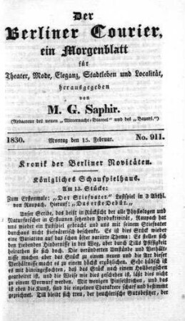 No. 911, Montag den 15. Februar 1830