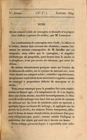 Journal de chimie médicale, de pharmacie et de toxicologie : et moniteur d'hygiène et de salubrité publique réunis, 5. 1829