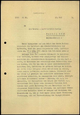 Abschrift; Antrag des AIDR Berlin an das RLM