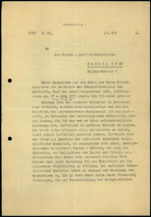 Abschrift; Antrag des AIDR Berlin an das RLM