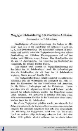 Vogtgerichtsordnung des Fleckens Altheim.