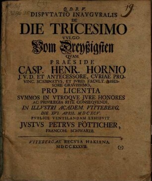 Disp. inaug. de die tricesimo, vulgo vom Dreyßigsten