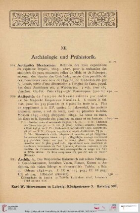XII. Archäologie und Prähistorik (Nr. 885 - 1015)