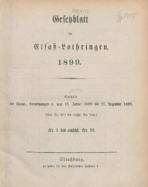 1899: Gesetzblatt für Elsaß-Lothringen