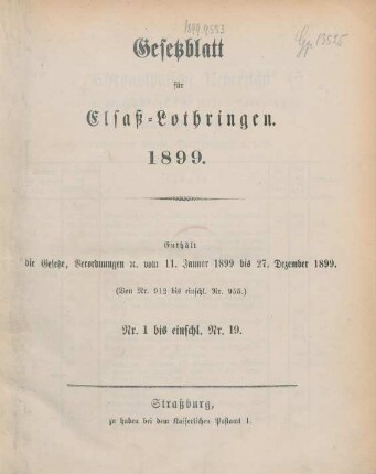 1899: Gesetzblatt für Elsaß-Lothringen
