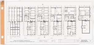 Engelhardt Hof, Berlin: Bauantrag Bauteil A (Bestand): Grundriss Keller-, Erdgeschoss, 1.-3. Obergeschoss, Schnitt 1:100