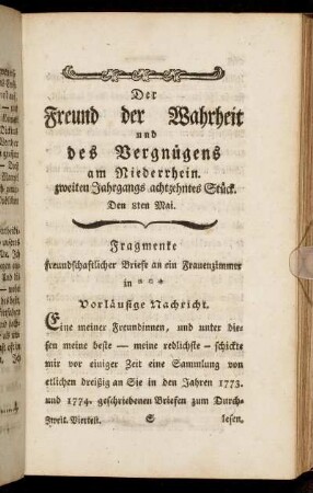 zweiten Jahrgangs achtzehntes Stück. Den 8ten Mai.