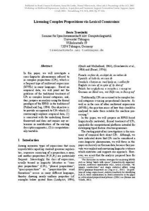 Licensing Complex Prepositions via Lexical Constraints