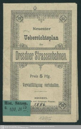1885: Neuester Uebersichtsplan der Dresdner Strassenbahnen