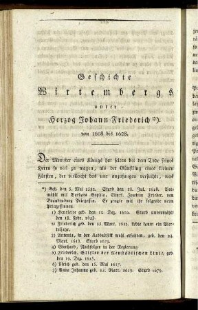 Geschichte Wirtembergs unter Herzog Johann Friederich von 1608 bis 1628