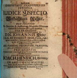 Disp. ... de iudice suspecto : Vom verdächtigen Richter