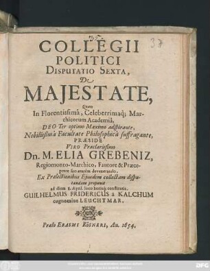 Collegii Politici Disputatio Sexta, De Maiestate