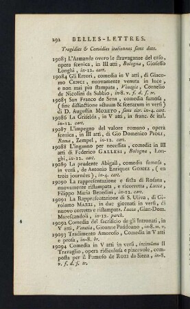 292-293, Tragédies & Comédies italiennes sans date
