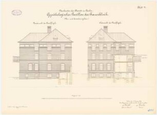 Frauenklinik der Charité, Berlin Gynäkologischer Pavillon, Um- und Erweiterungsbau: S-, N-Ansicht (Nordflügel), Querschnitte 1:100