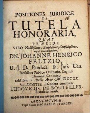 Positiones iur. de tutela honoraria