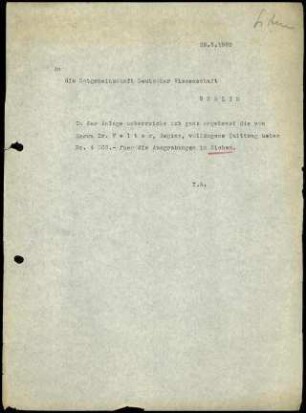 DAI Athen an Notgemeinschaft Deutscher Wissenschaft