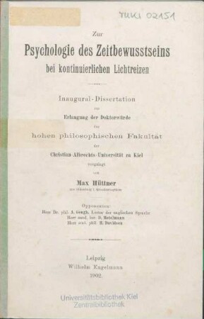 Zur Psychologie des Zeitbewusstseins bei kontinuierlichen Lichtreizen