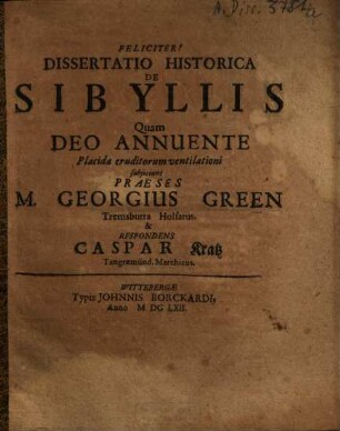 Dissertatio Historica De Sibyllis