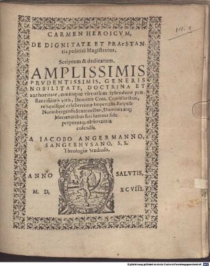 Carmen heroicum de dignitate et praestantia politici magistratus