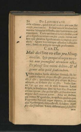 Cap. IX. Male dici Sine eo esset pro Absque eo esset. ...
