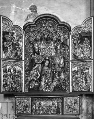 Flügelaltar : Flügelaltar. Holz, geschnitzt, farbig gefaßt, vergoldet (1505/1515; Villacher Schule). Maria Gail, Pfarrkirche Unserer Lieben Frau