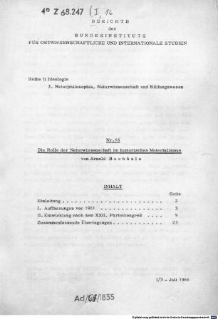 Die Rolle der Naturwissenschaft im historischen Materialismus