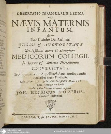 Dissertatio Inauguralis Medica De Naevis Maternis Infantum